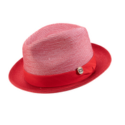 Red 2 Inch Brim Pinch Crown Braided Fedora Hat with Matching Ribbon