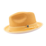 Velveteria Collection: Canary White Bottom Braided Stingy Brim Pinch Fedora Hat H-2317