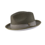 Velveteria Collection: Montique Olive White Bottom Braided Stingy Brim Pinch Fedora Hat H-2317