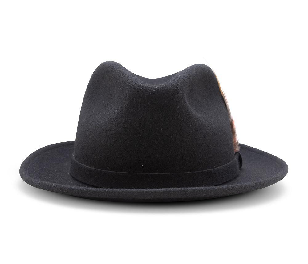 Montique Black Small Felt Band 2 ¼ Brim Wool Felt Dress Hat H-62 - Suits & More