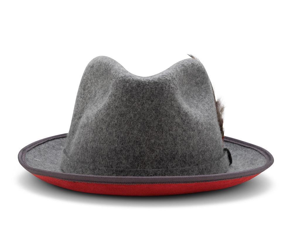 Montique Grey Small Felt Band 2 ¼" Brim Red Bottom Wool Felt Dress Hat H-74 - Suits & More