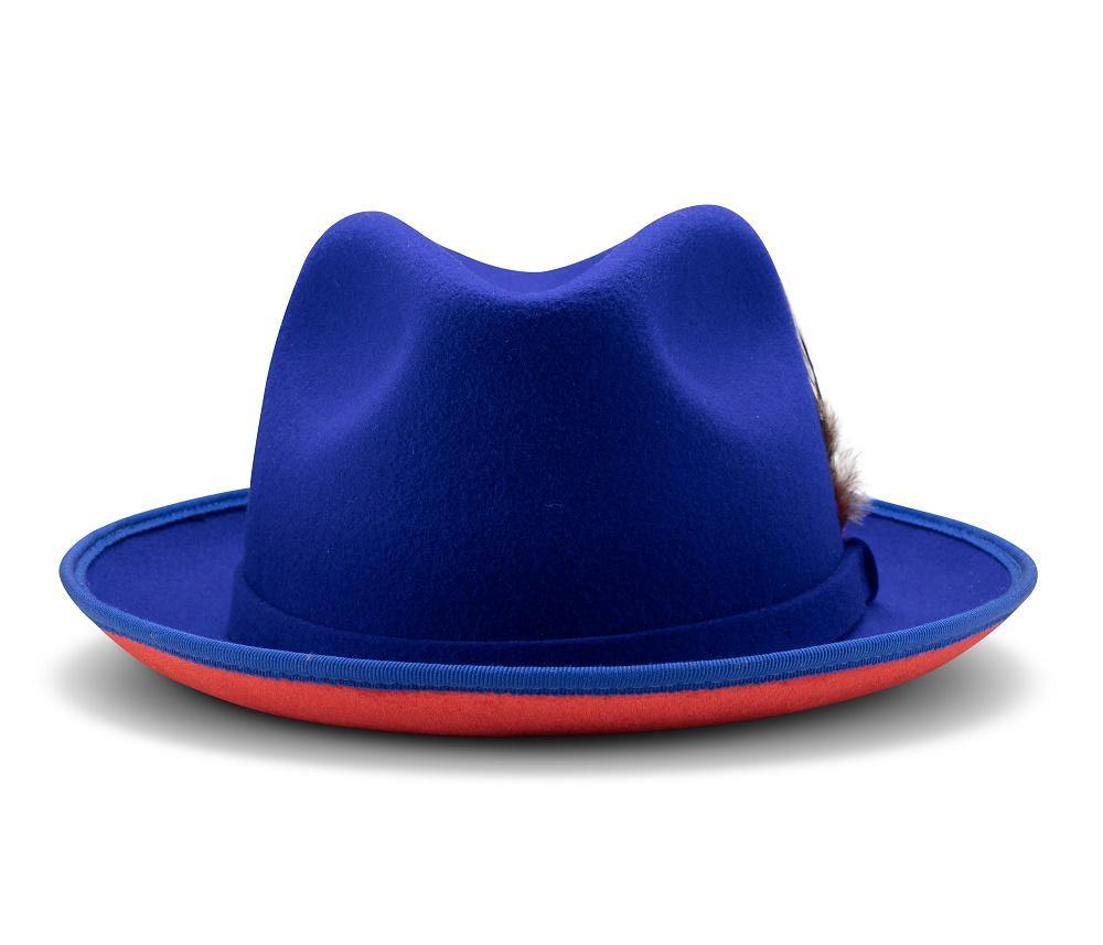 Montique Royal Small Felt Band 2 ¼" Brim Red Bottom Wool Felt Dress Hat H-74 - Suits & More