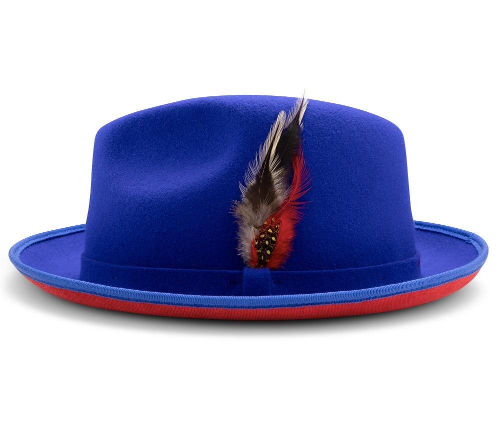 Montique Royal Small Felt Band 2 ¼" Brim Red Bottom Wool Felt Dress Hat H-74 - Suits & More