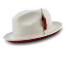 Montique White Small Felt Band 2 ¼" Brim Red Bottom Wool Felt Dress Hat H-74 - Suits & More