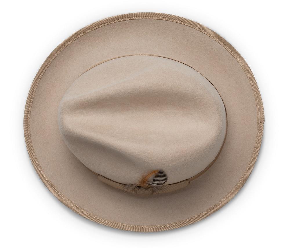 Montique Beige Matching Grosgrain Ribbon 2 ¼" Brim Red Bottom Wool Felt Dress Hat H-75 - Suits & More