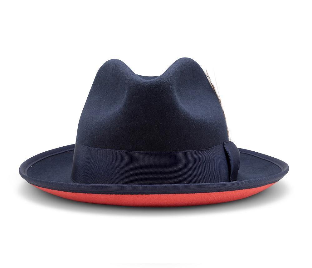 red bottom brim fedora close up
