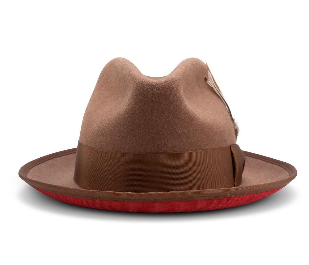 red bottom brim fedora close up