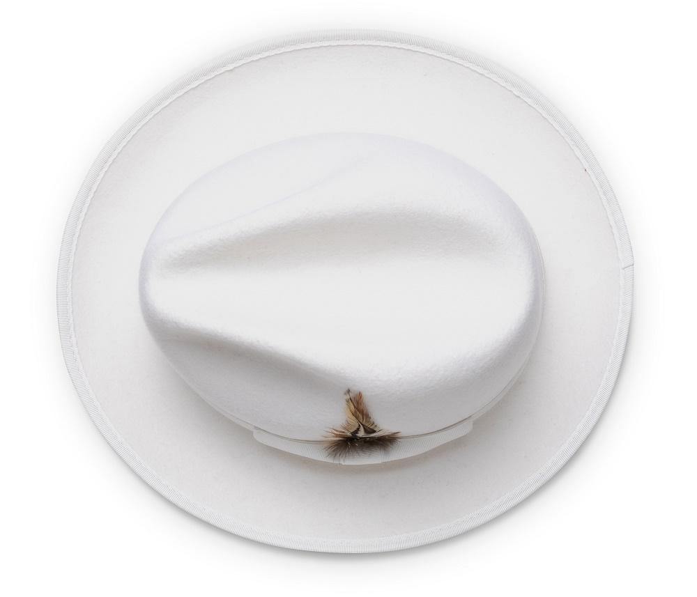 Montique White Matching Grosgrain Ribbon 2 ¼" Brim Red Bottom Wool Felt Dress Hat H-75 - Suits & More