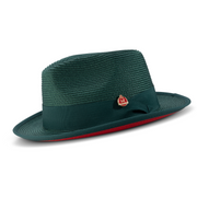 Emerald Wide Brim Red Bottom Braided Pinch Fedora Hat