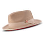 Azuremble Collection: Tan Wide Brim Red Bottom Braided Pinch Fedora Hat