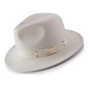 White Wool Felt Wide Brim Fedora Hat by Montique