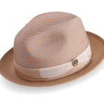 Tan Braided Tone On Tone Stingy Brim Pinch Fedora Hat H2204