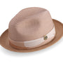 Tan Braided Tone On Tone Stingy Brim Pinch Fedora Hat H2204