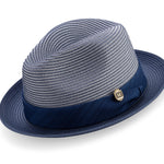 Cosmic Collection: Navy Braided Tone On Tone Stingy Brim Pinch Fedora Hat
