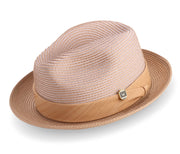 Tan Tone-on-Tone Stingy Brim Pinch Fedora Hat by Montique