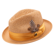 Men's Cognac Mesh Fedora Hat - Montique Pinch Crown Fedora -H-34