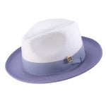 Galanza Collection: Montique Lavender Two-tone Pinch Fedora With Matching Grosgrain Ribbon- Wide Brim H47