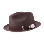 Innovique Collection: Brown White Bottom Braided Stingy Brim Pinch Fedora Hat