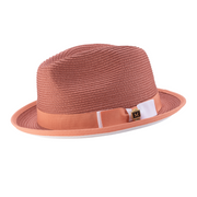 Papaya and White Braided Stingy Brim Fedora Hat by Montique