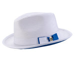 Dazzluxe Collection: White with Cobalt Bottom Braided Wide Brim Pinch Fedora Hat