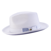 White Wide Brim Pinch Fedora Hat with Lavender Bottom by Montique