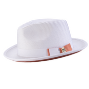 White Wide Brim Pinch Fedora Hat with Papaya Bottom by Montique