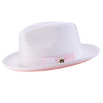 Dazzluxe Collection: White with Pink Bottom Braided Wide Brim Pinch Fedora Hat