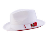 Dazzluxe Collection: White with Red Bottom Braided Wide Brim Pinch Fedora Hat