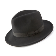 Black Wool Felt Wide Brim Fedora Hat by Montique