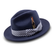 Navy Pinch Crown Felt Hat 2 1/4 Inch Brim by Montique