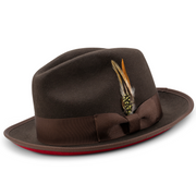Brown Wide Brim Wool Felt Fedora Hat with Red Bottom by Montique