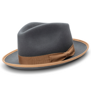 Grey Wide Brim Wool Felt Hat with Tan Band by Montique