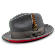 Grey Wide Brim Wool Felt Fedora Hat with Red Bottom by Montique