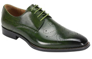 Green Genuine Leather Lace-Up Dress Shoes with Medallion Toe Detail