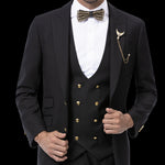 Black Three Piece Regular Fit Fashion Suit M2771