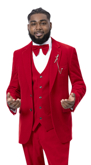 Velvet 3-Piece Regular Fit Fashion Suit - Red