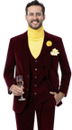Triton Collection: Wine Velvet Three Piece Regular Fit Fashion Suit
