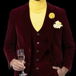 Triton Collection: Wine Velvet Three Piece Regular Fit Fashion Suit
