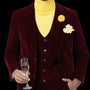 Triton Collection: Wine Velvet Three Piece Regular Fit Fashion Suit