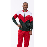 Montique Men's Red & Hunter Chevron Design Sport Tracksuit 2 Piece Set JS-29