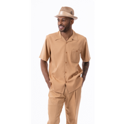 Tan Tone-on-Tone Short Sleeve Walking Suit by Montique