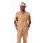 Emerique Collection: Montique Tan Tone on Tone 2 Piece Short Sleeve Walking Suit 2319