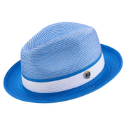 Cobalt Two-Tone Braided Pinch Fedora Hat with Contrast Brim