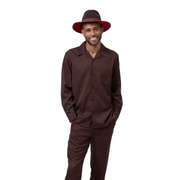 Brown 2-Piece Solid Long Sleeve Walking Suit