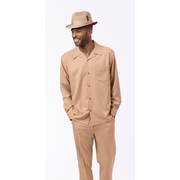 Tan 2-Piece Solid Long Sleeve Walking Suit