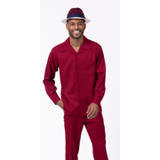 Burgundy 2-Piece Solid Long Sleeve Walking Suit