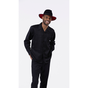 Montique Black Tone on Tone 2 Piece Long Sleeve Walking Suit Set 2264