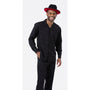 Montique Black Geometric Design Tone On Tone 2 Piece Long Sleeve Walking Suit Set 2291