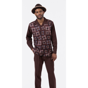 Montique Brown 2 Piece Abstract Long Sleeve Walking Suit