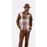 Montique Cognac Plaid Design 2 Piece Long Sleeve Walking Suit Set 2270